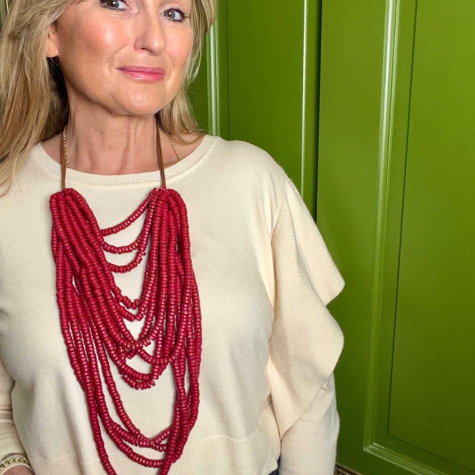EVELYN wooden beaded statement bib necklace