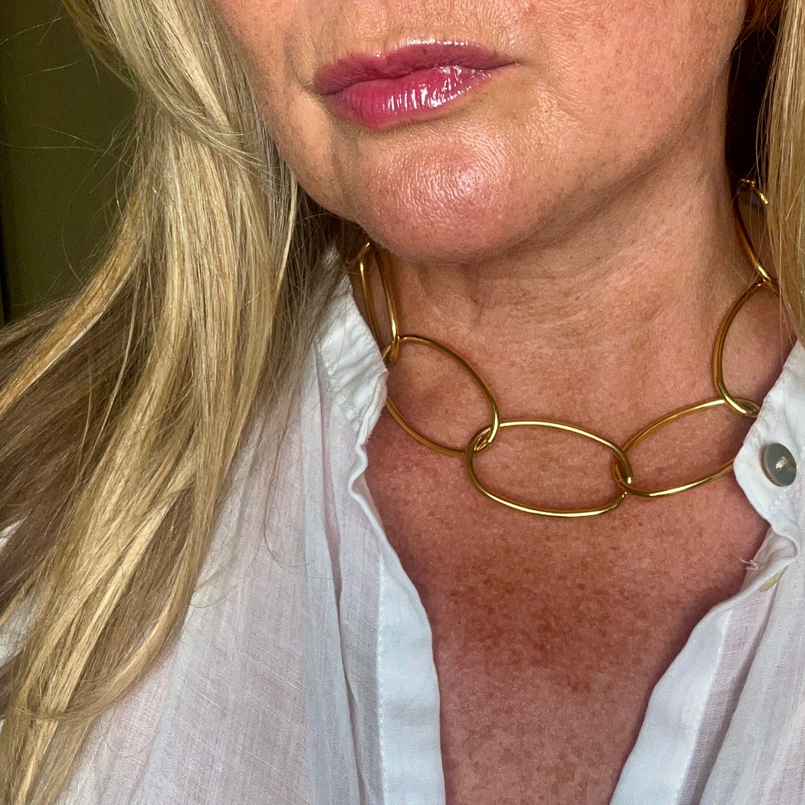 NATALIE large steel link choker style necklace