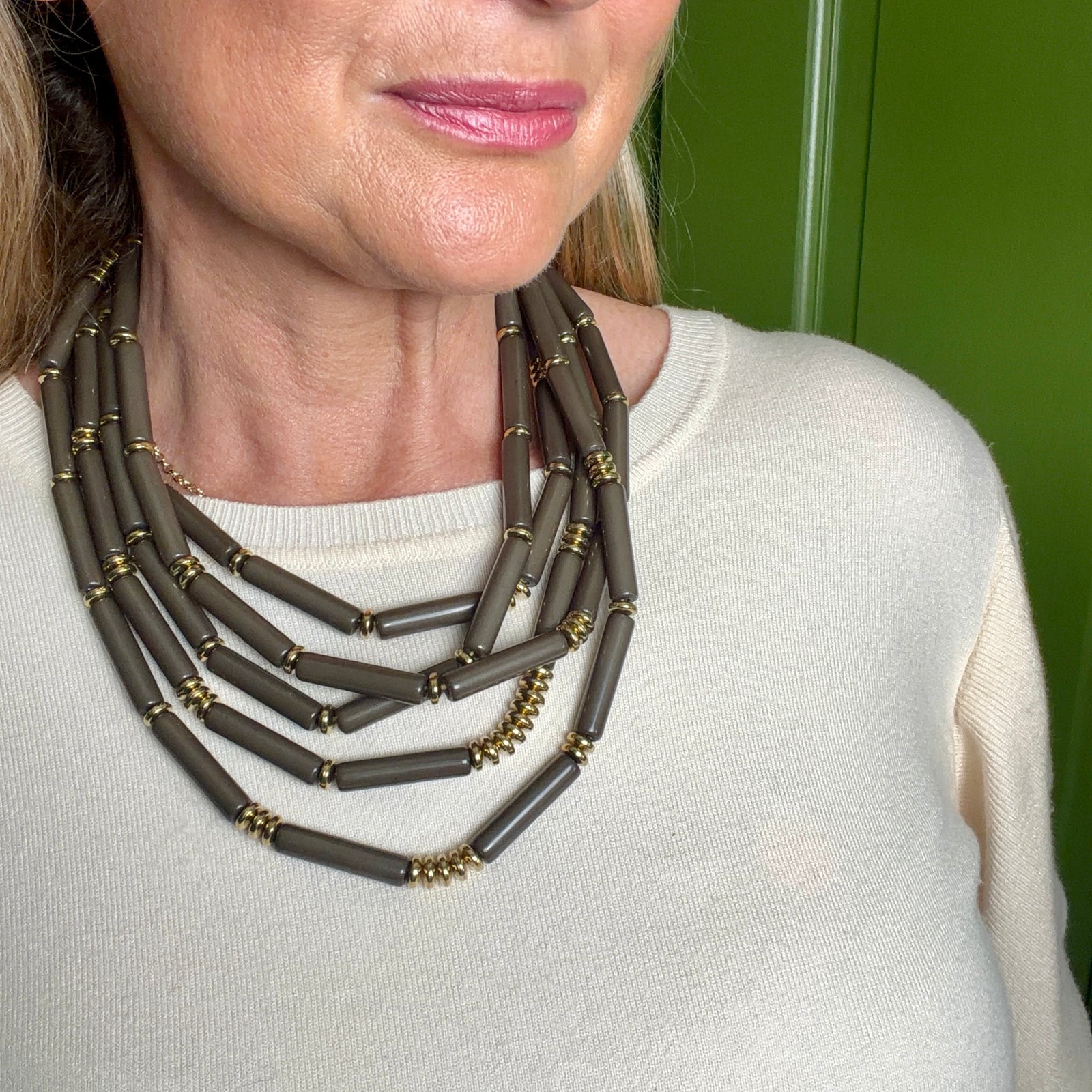 KAY resin and metal bead multi-strand short necklace