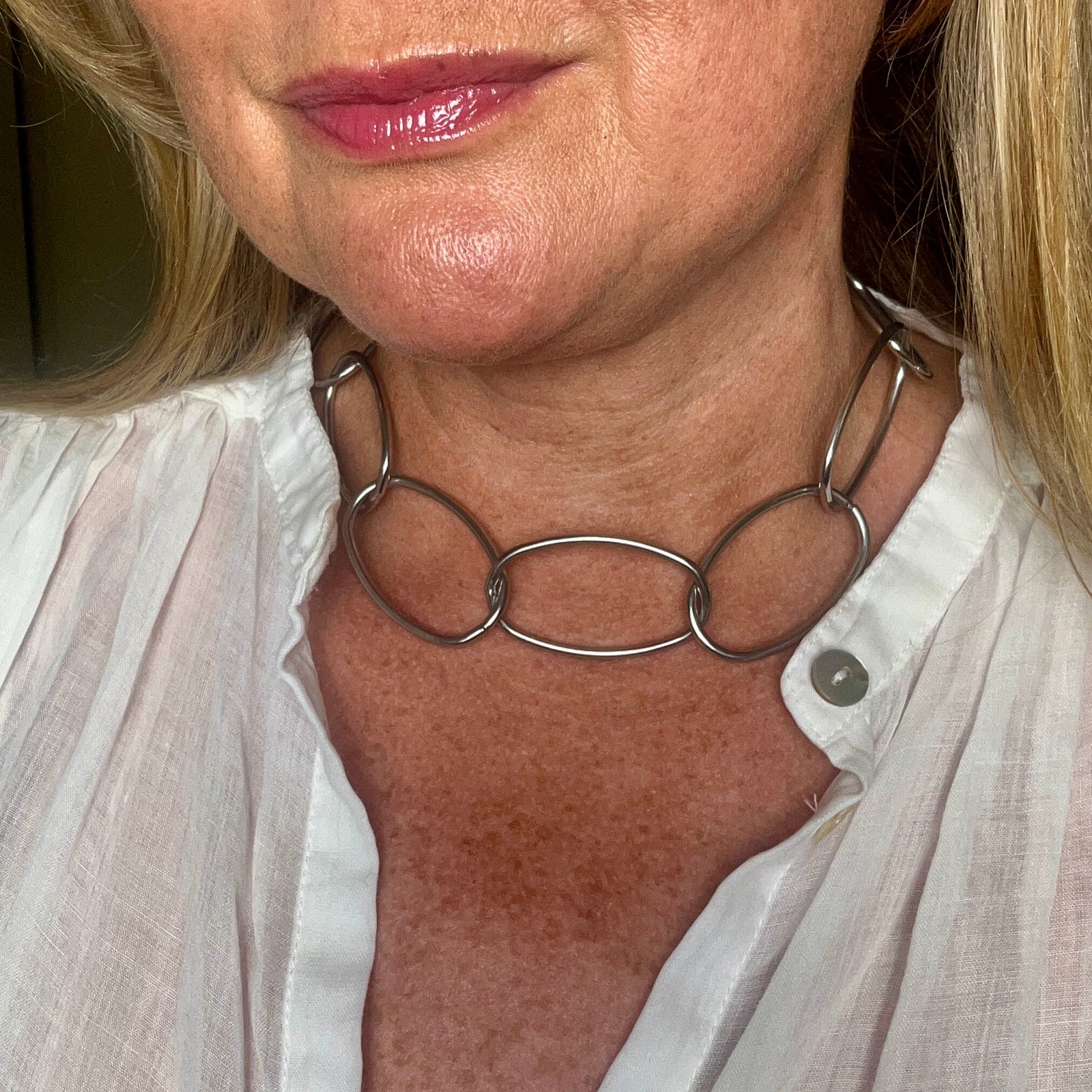 NATALIE steel link choker style necklace