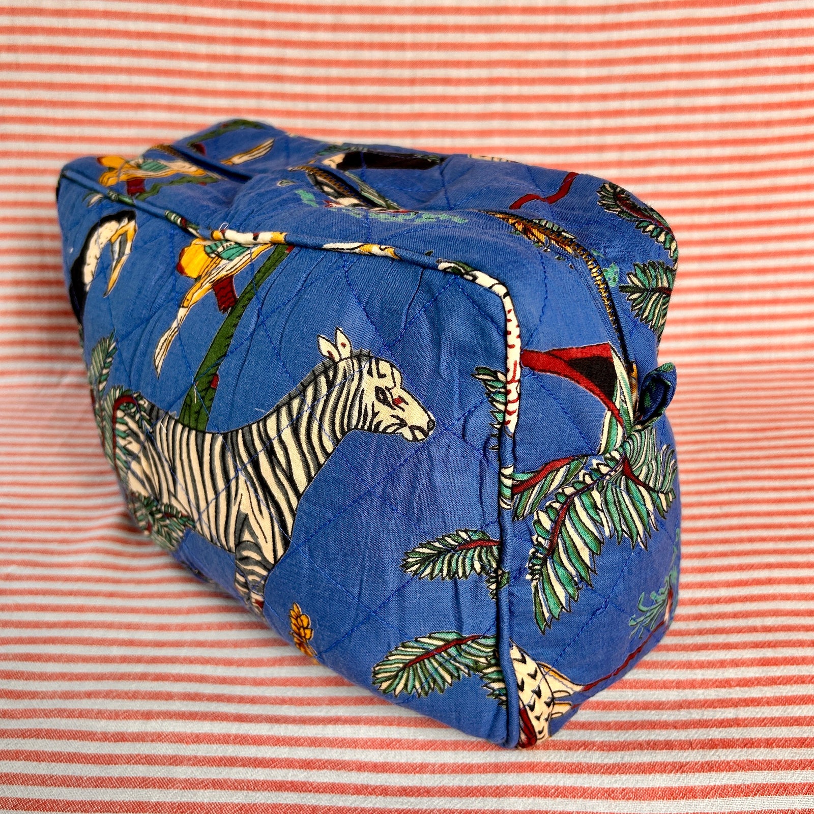 BLAKE large royal blue cotton jungle print wash bag