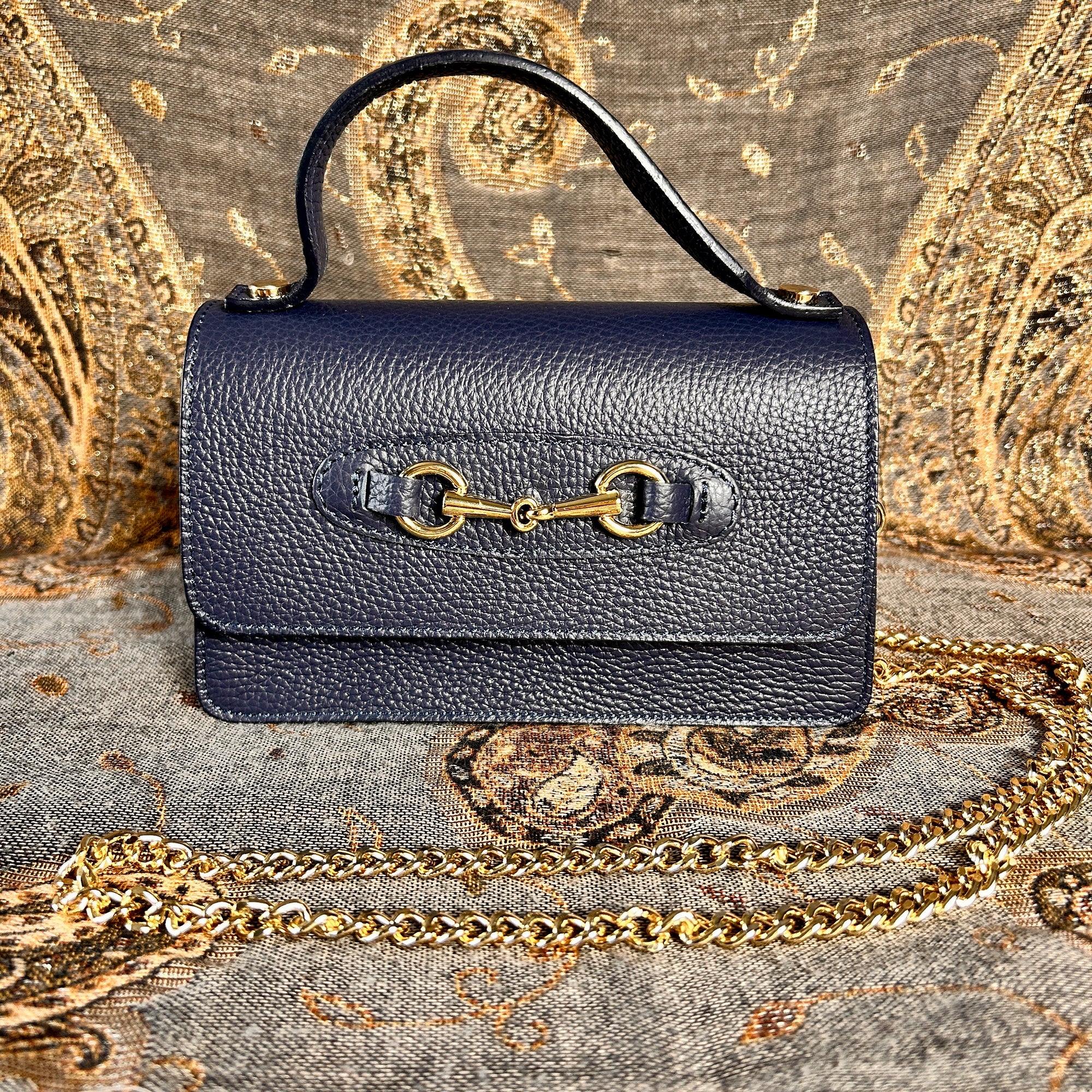 FIRENZE small leather handbag with gold horse bit design