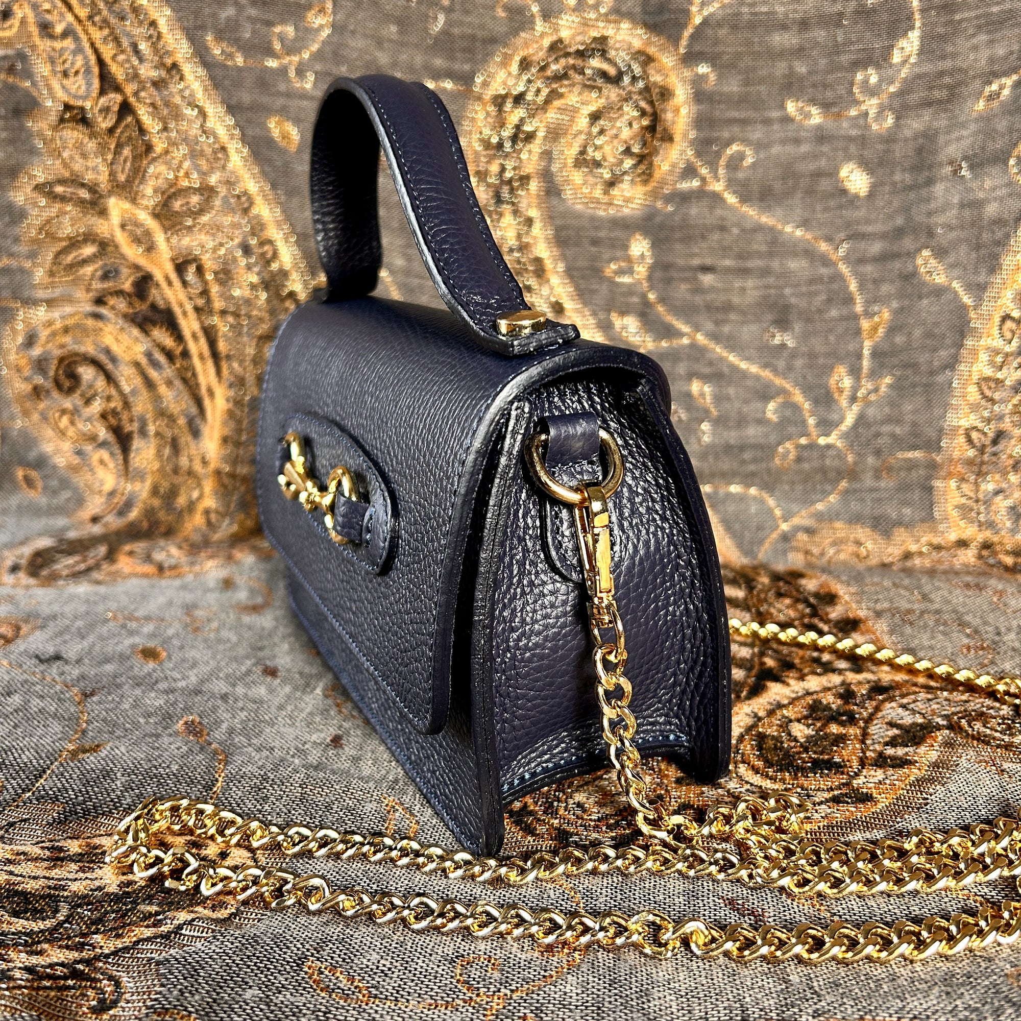FIRENZE small leather handbag with gold horse bit design