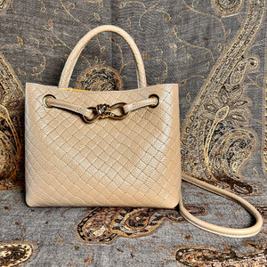VINCENZA woven leather handbag with gold knot design