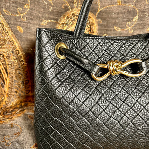 VINCENZA woven leather handbag with gold knot design