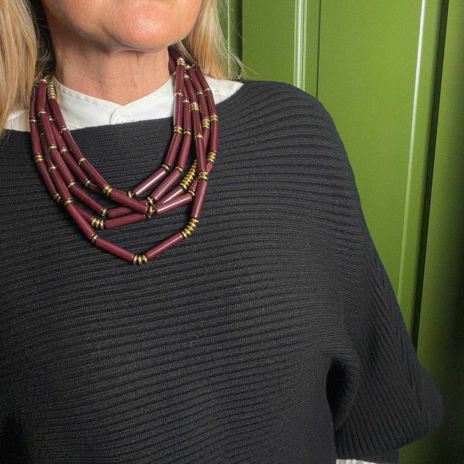 KAY resin and metal bead multi-strand short necklace