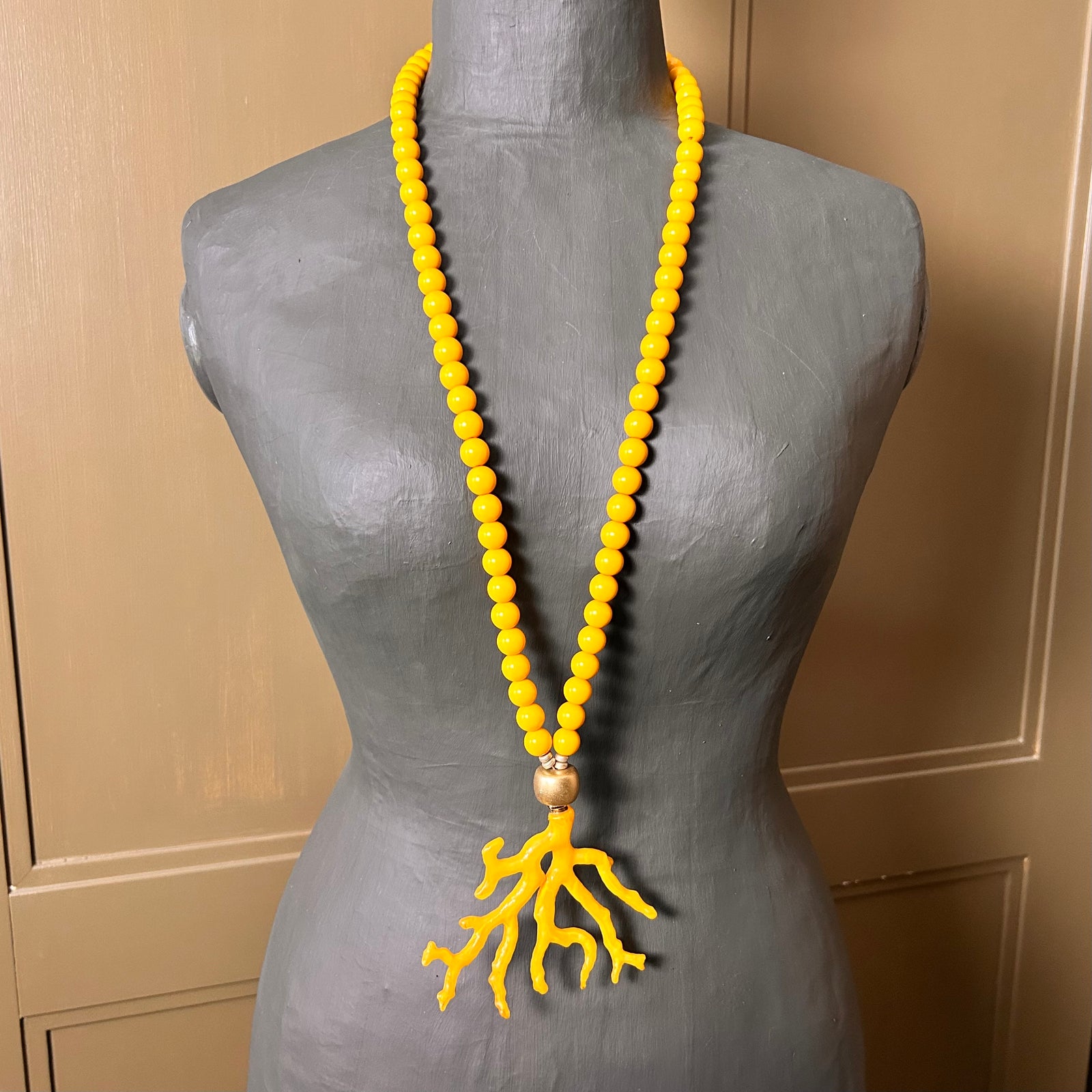 EVA long bead necklace with coral pendant
