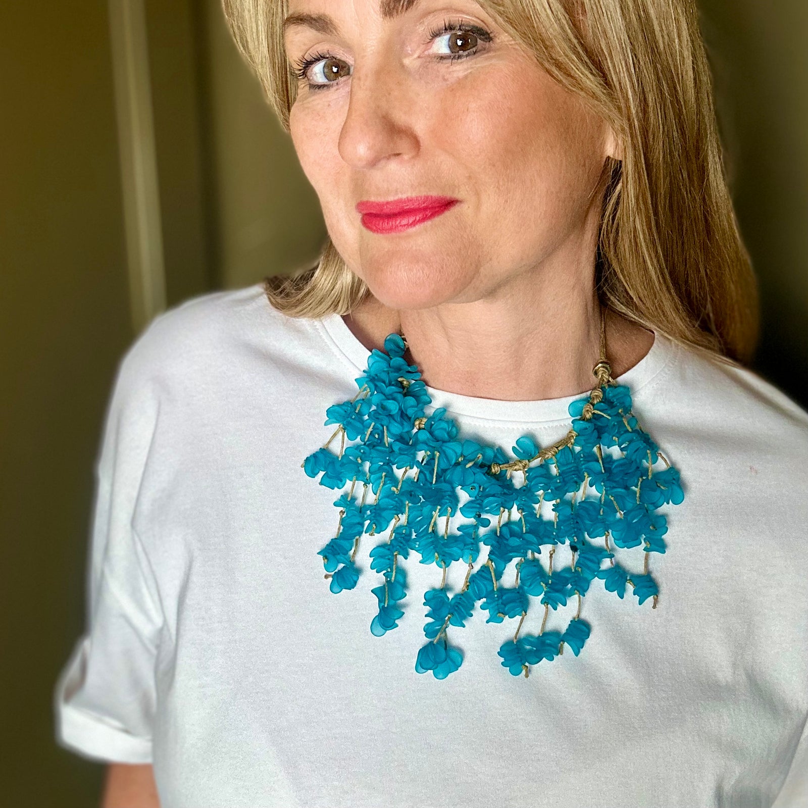 JOSEPHINE multi-strand resin bougainvillea necklace