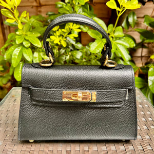 CAPRI iconic shaped small leather top handle bag with 'Kelly' lock