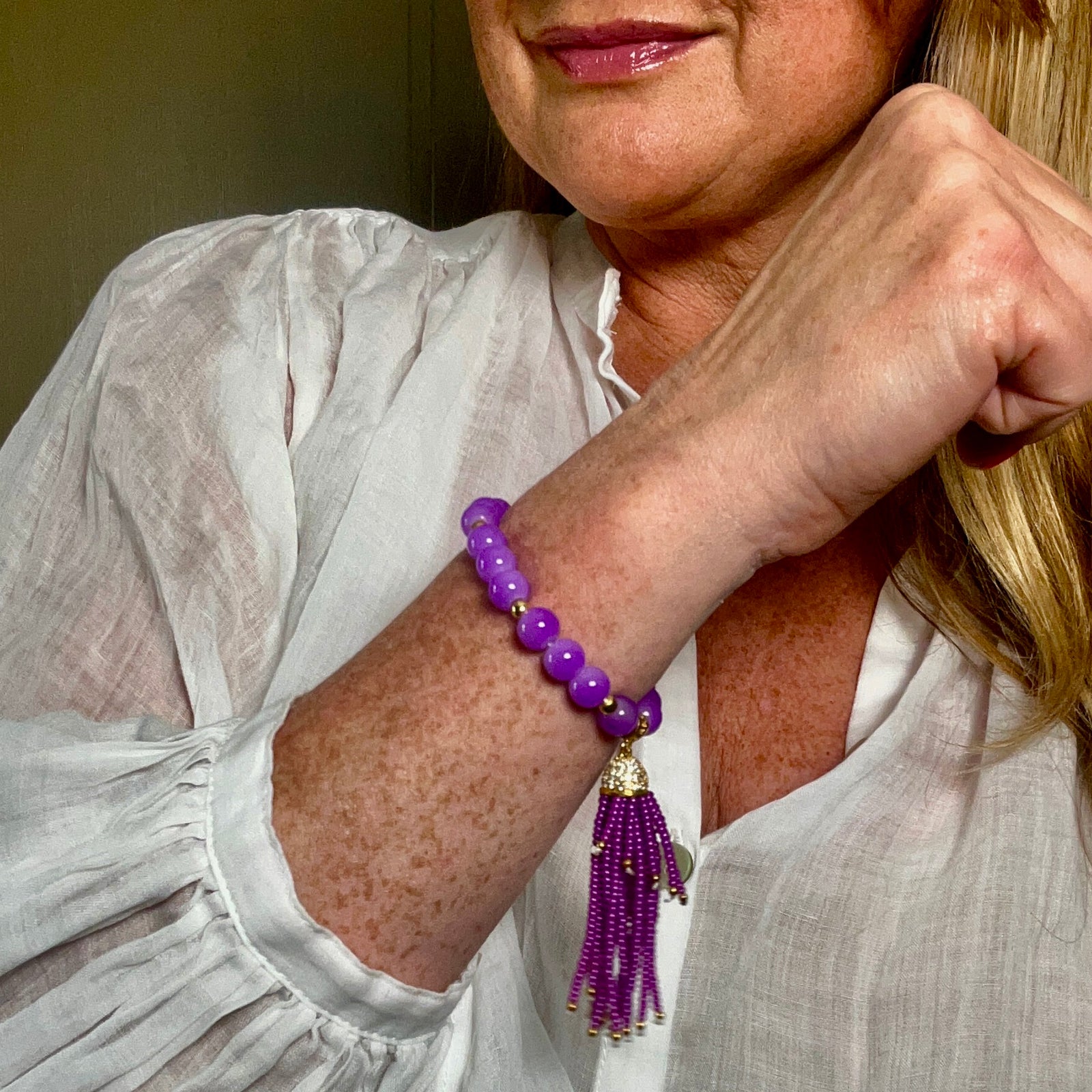 VIOLET handmade crystal bead tassel bracelet