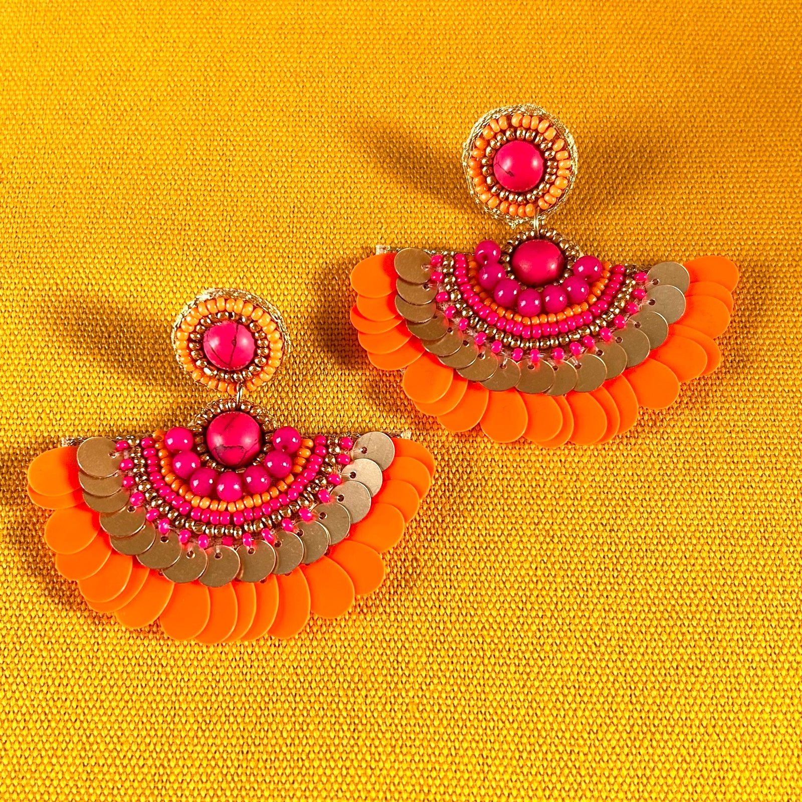 LILLIAN sequin and bead fan-shaped drop earrings