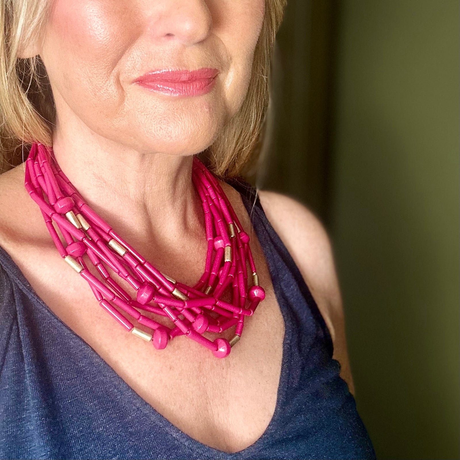 NINA multi-strand resin beaded short necklace