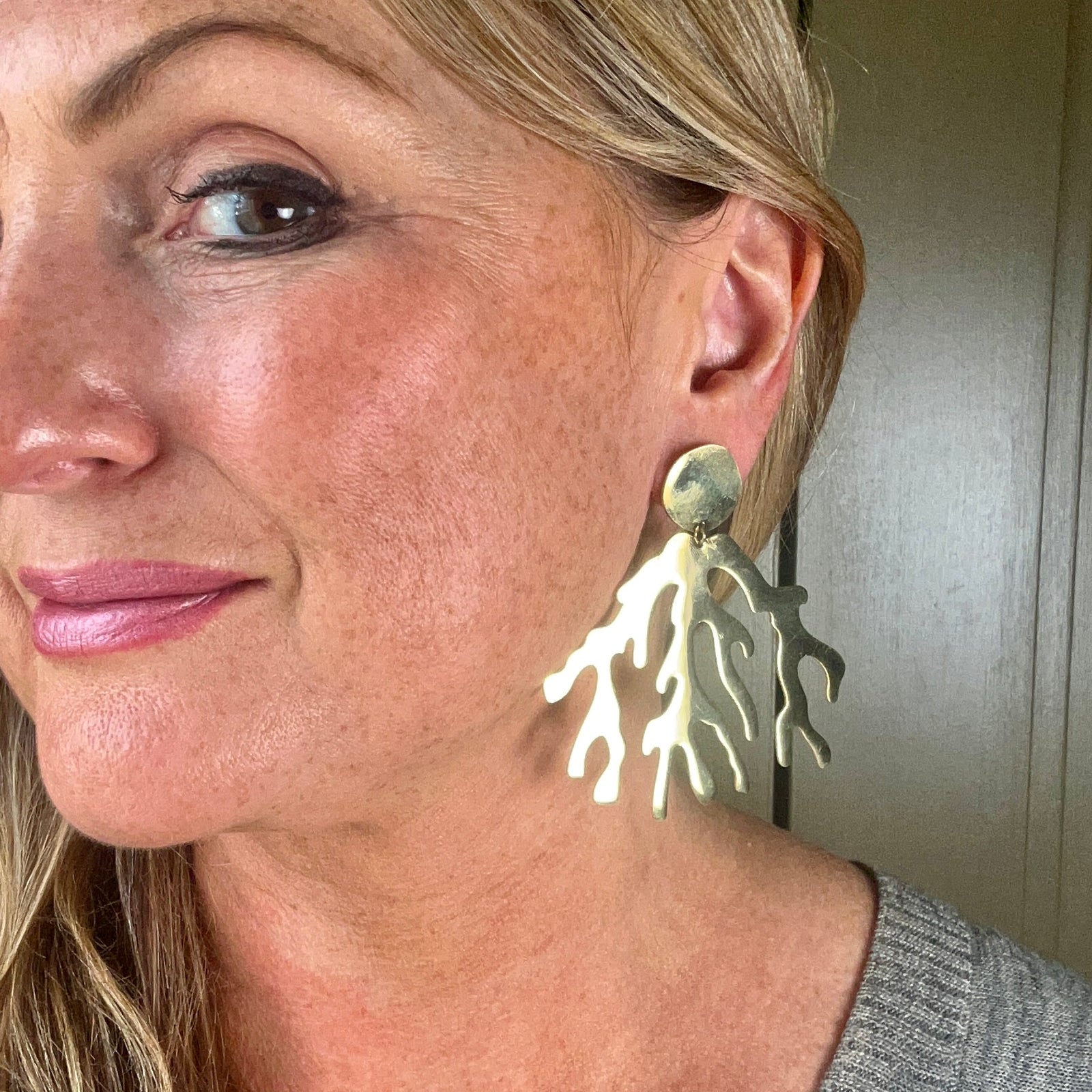 CORAL large metal coral design drop earrings