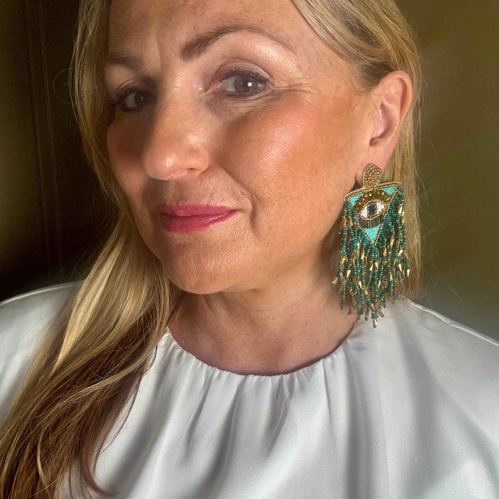 TABITHA beaded eye oversized drop earrings