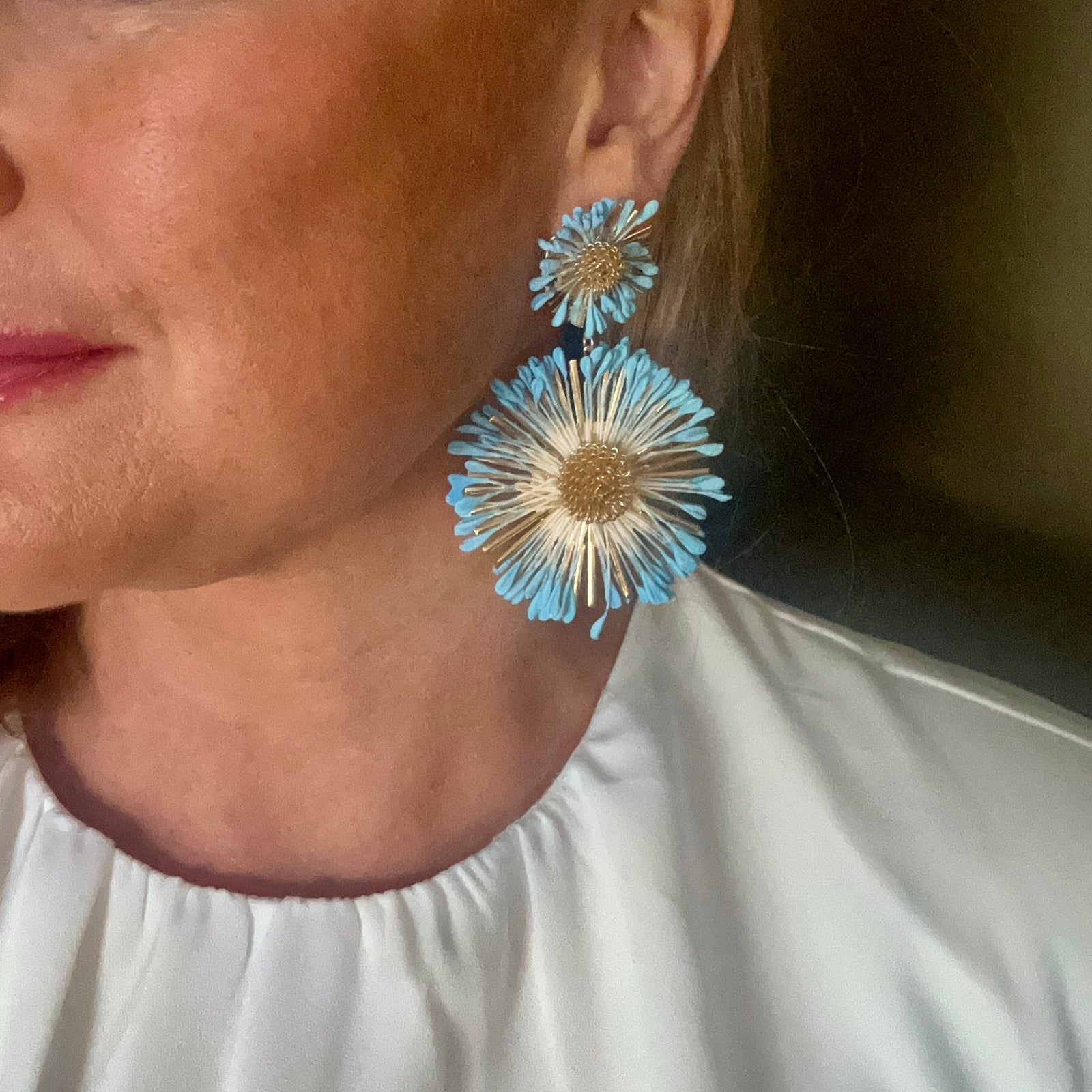 TORI metal double flower drop earrings