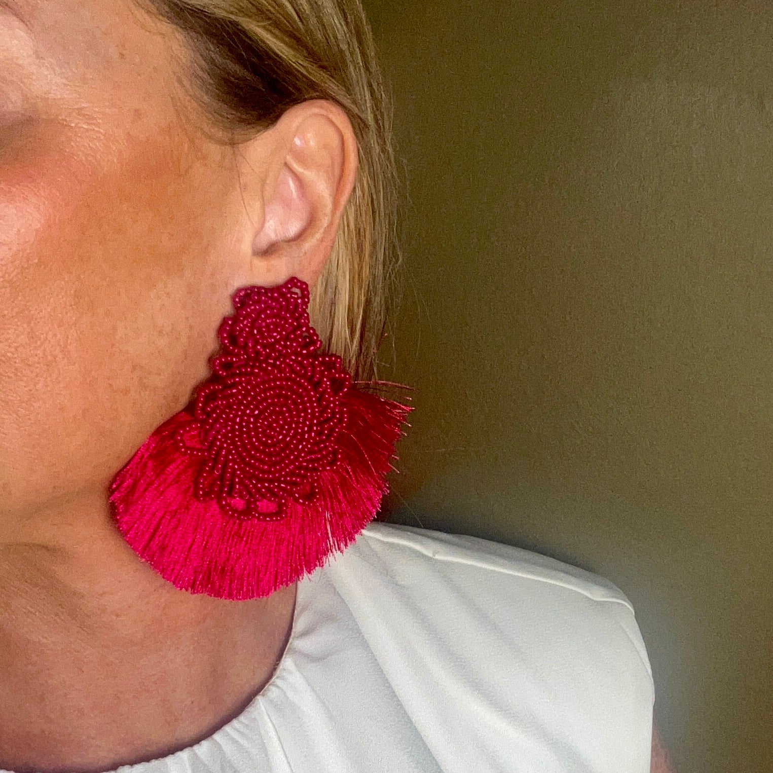 'Willie' oversized bead and fringe drop earrings