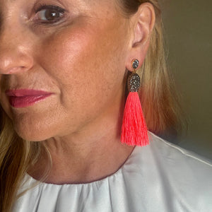 'Kyle' handmade crystal and tassel drop earrings