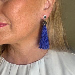 'Camille' handmade crystal and tassel drop earrings