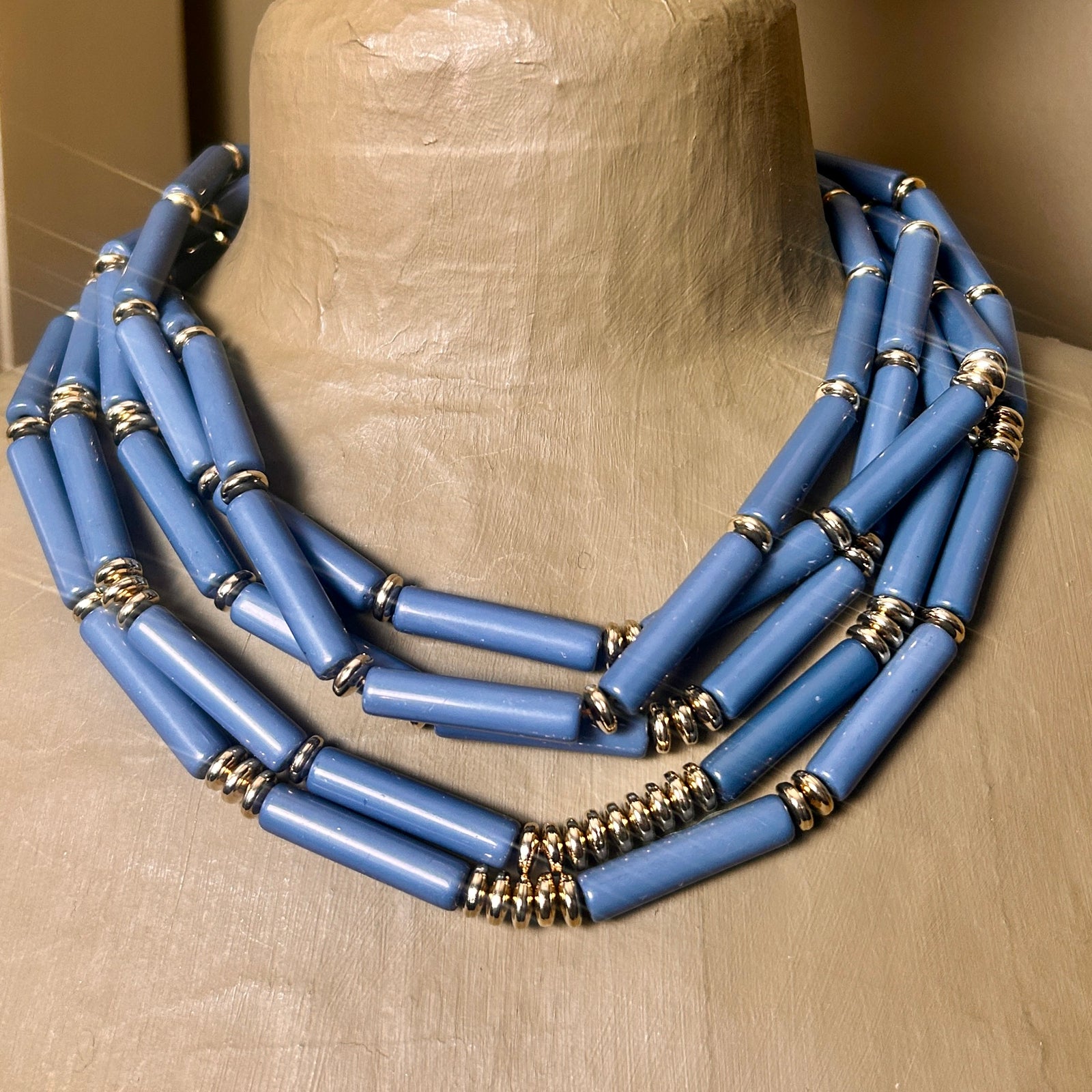 KAY resin and metal bead multi-strand short necklace