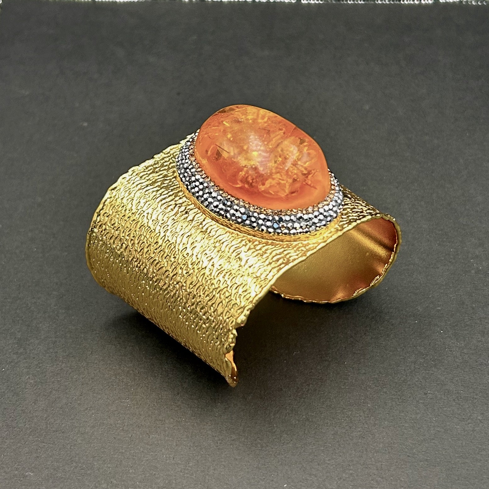 'Marguerite' handmade brass gemstone cuff bracelet