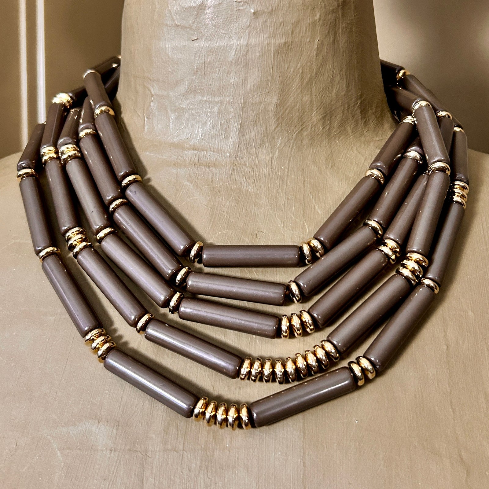 KAY resin and metal bead multi-strand short necklace