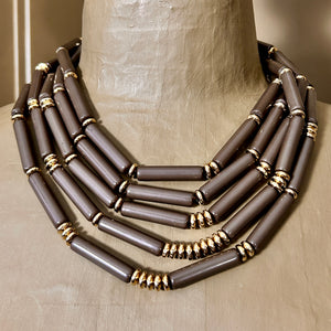 KAY resin and metal bead multi-strand short necklace