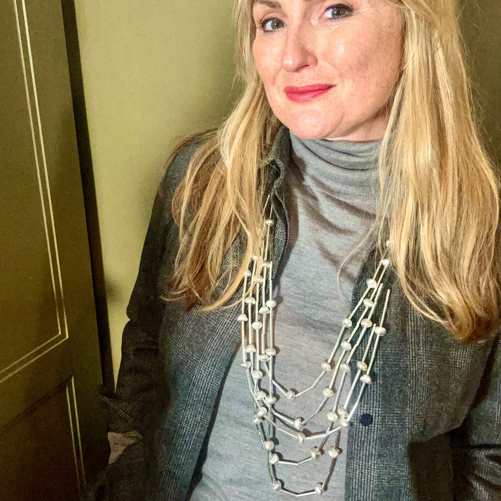 LILLIE  long multi-strand metal beaded necklace