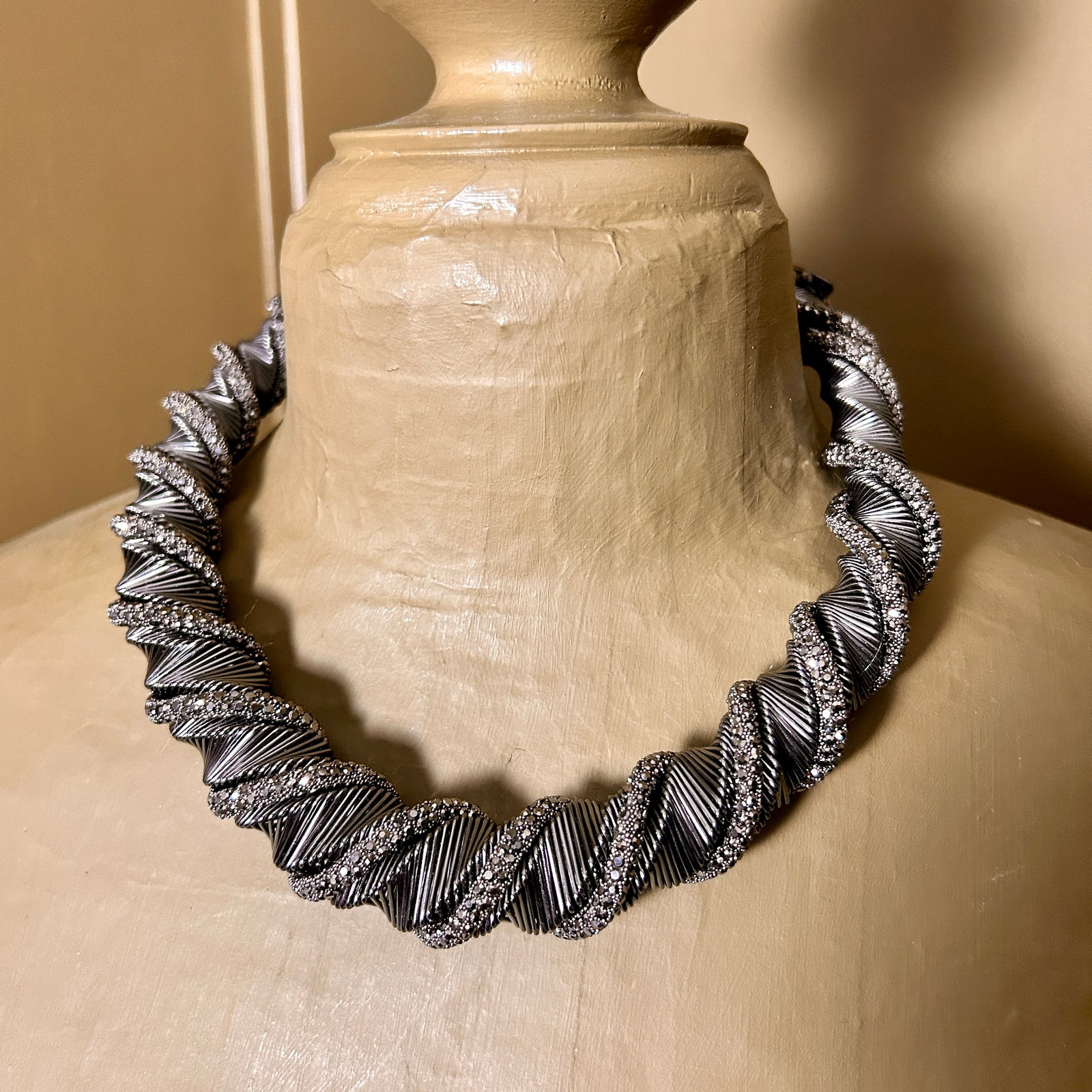 EDNA art deco style tubular metal and crystal necklace