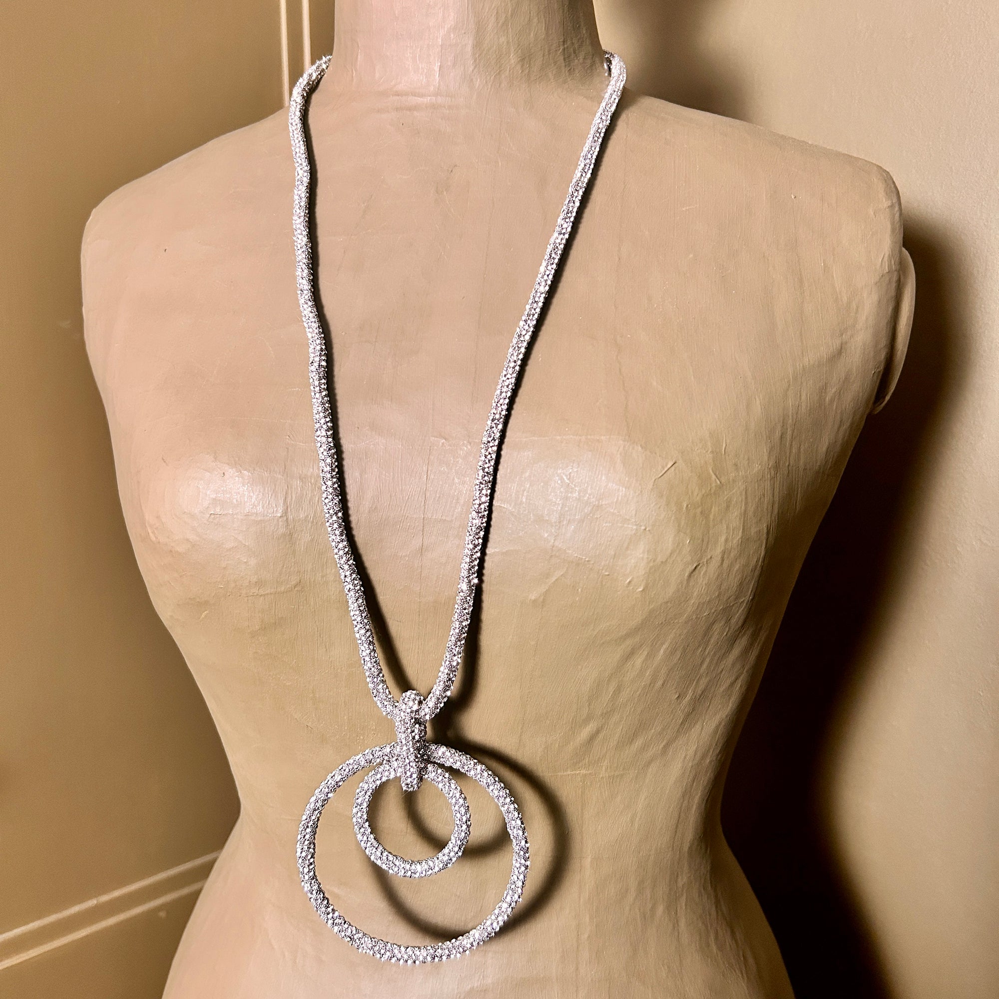 'Belle' long crystal circle pendant necklace