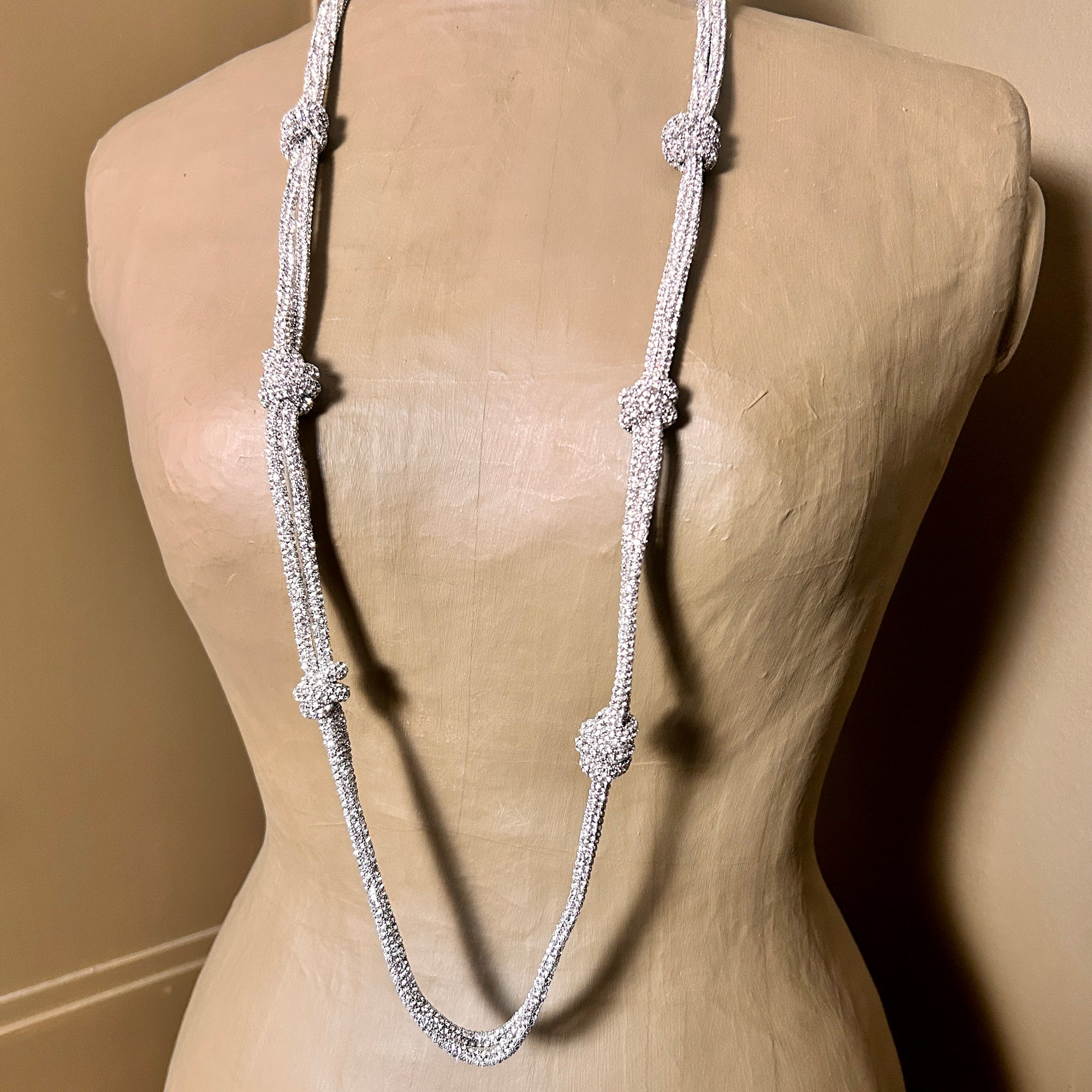 'Motsi' long crystal knot necklace