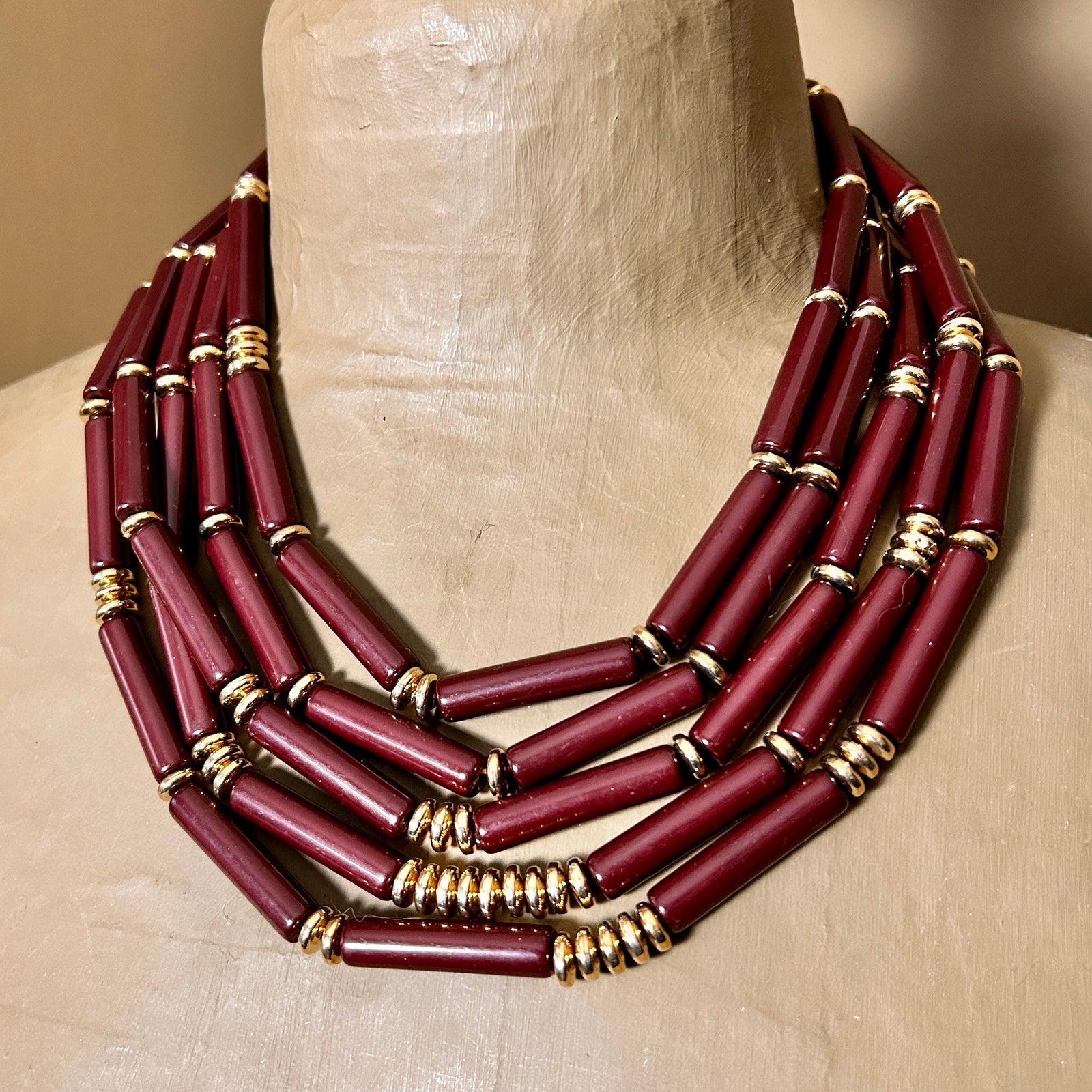 KAY resin and metal bead multi-strand short necklace