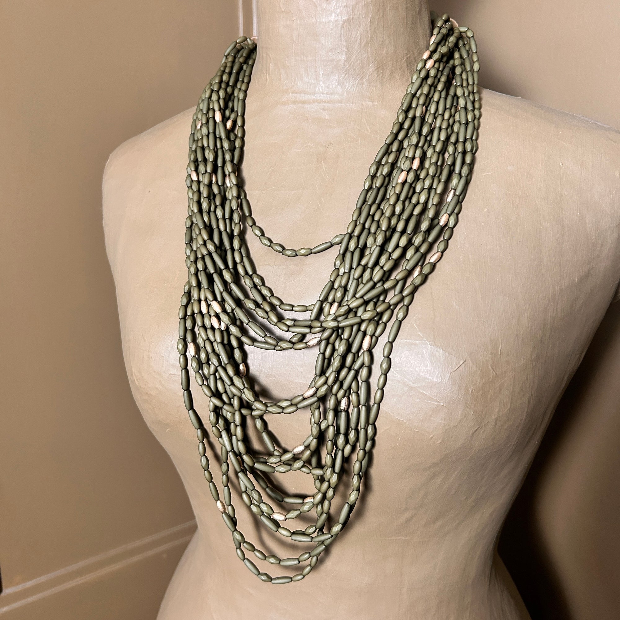 'Lucille' long multi-strand beaded necklace