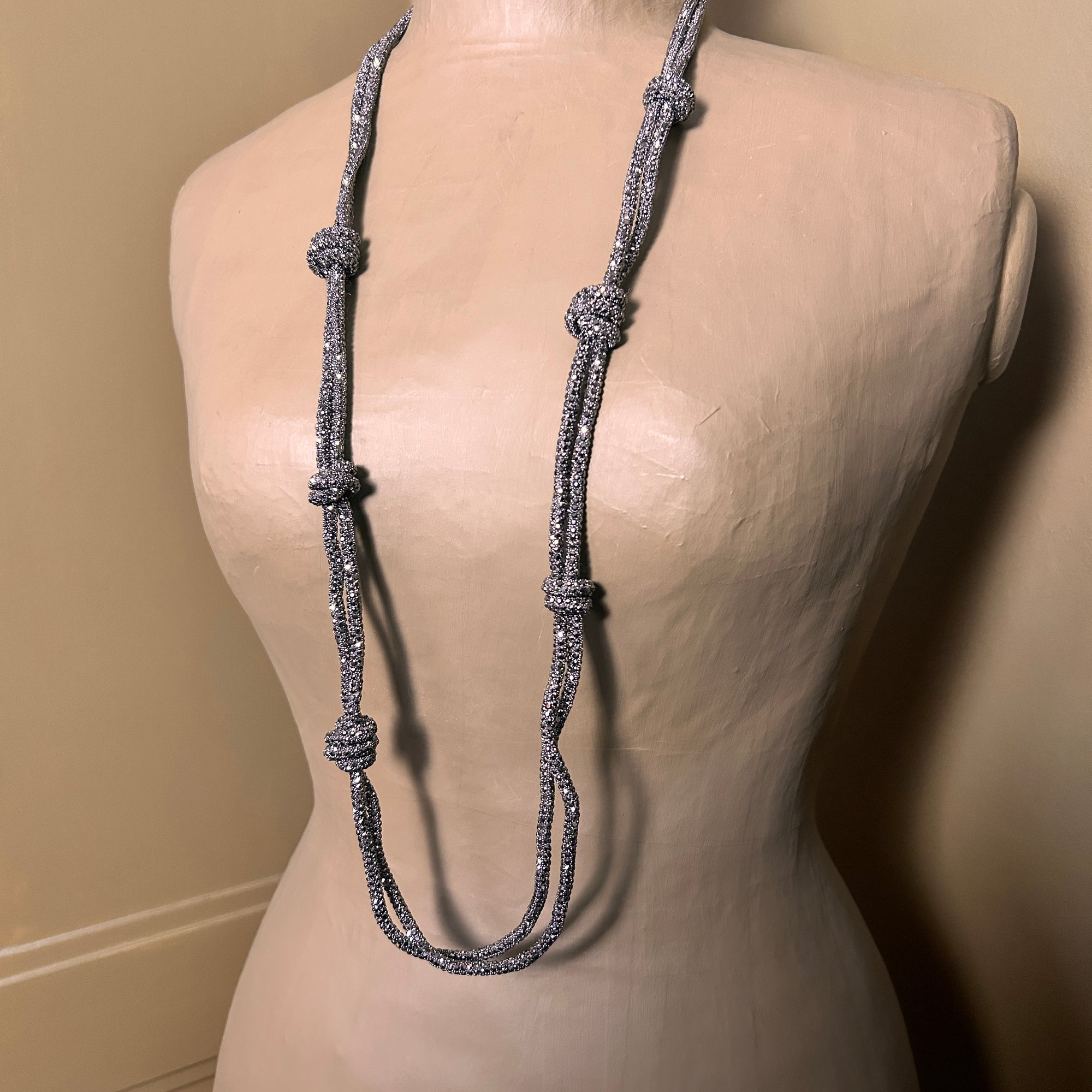 'Motsi' long crystal knot necklace