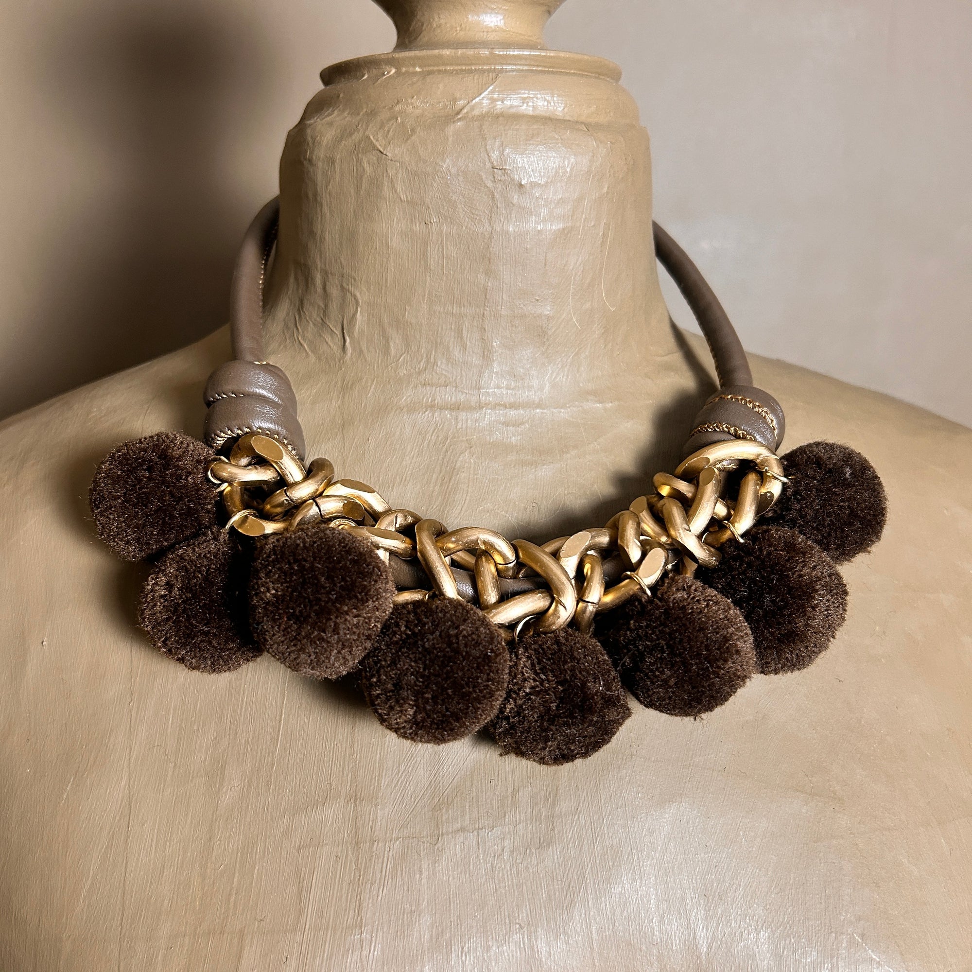 'Florence' pompom and chain statement necklace