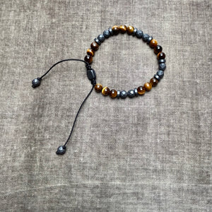 STEPHEN men's tiger eye slider bracelet with grey hematite gemstones
