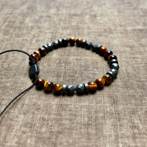 STEPHEN men's tiger eye slider bracelet with grey hematite gemstones
