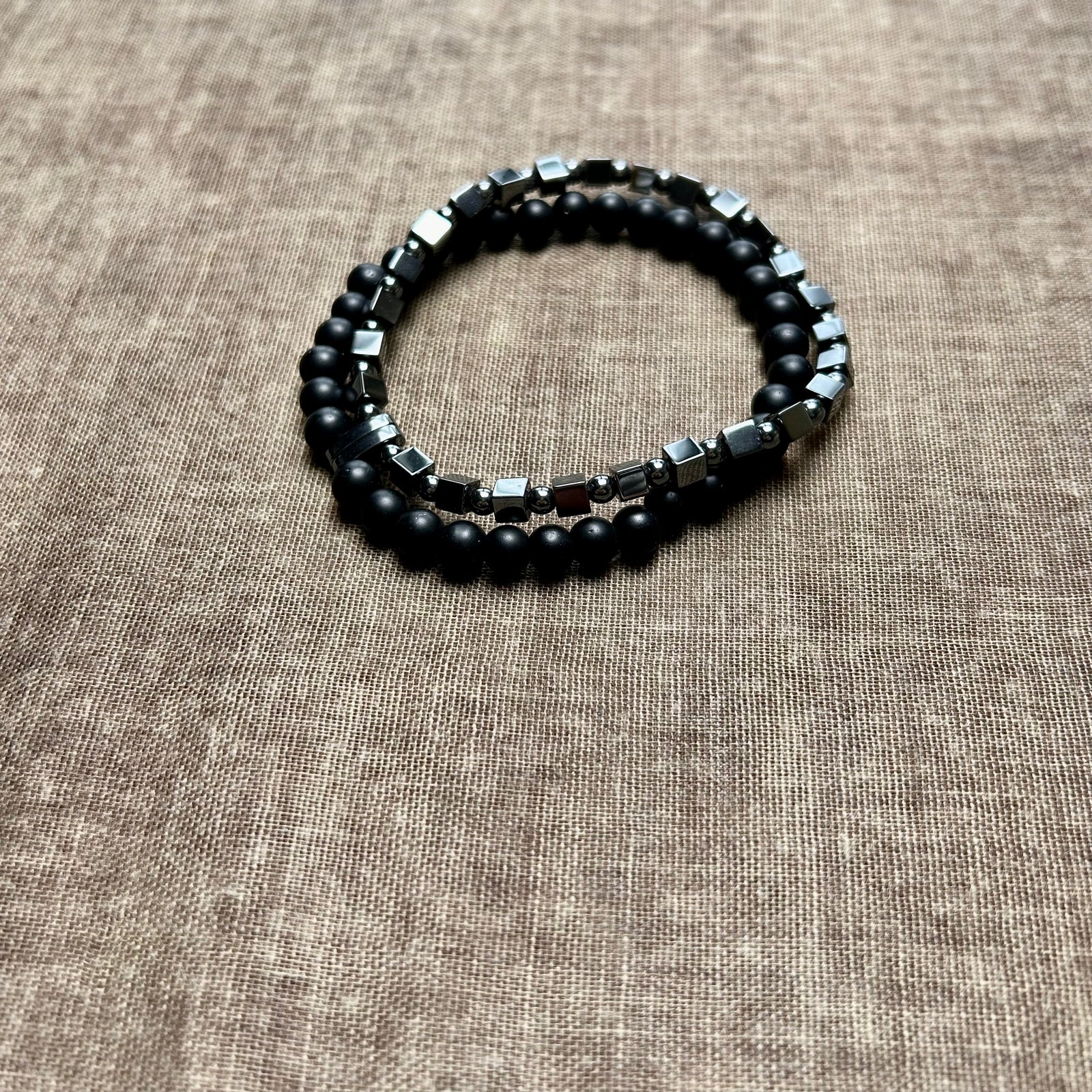 ASHLEY men's double row beaded bracelet