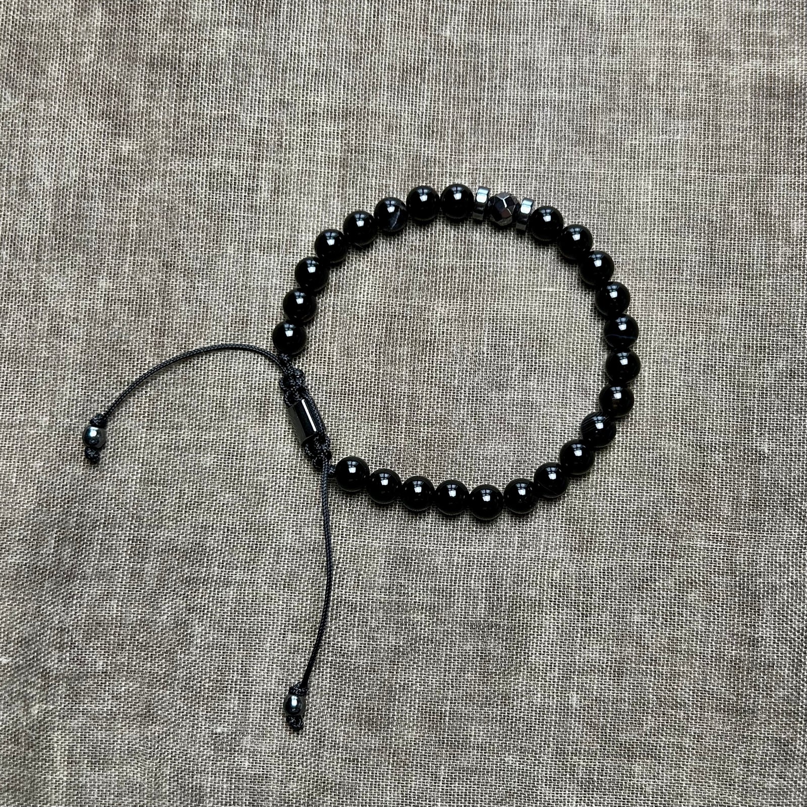 JEROME men's black agate beaded slider bracelet