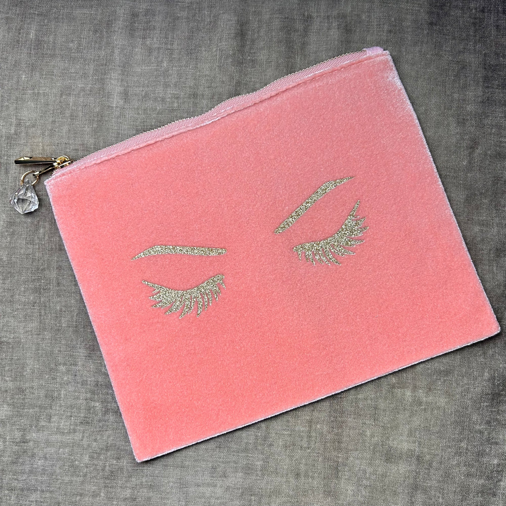 SANDRA velvet makeup bag with gold lashes design