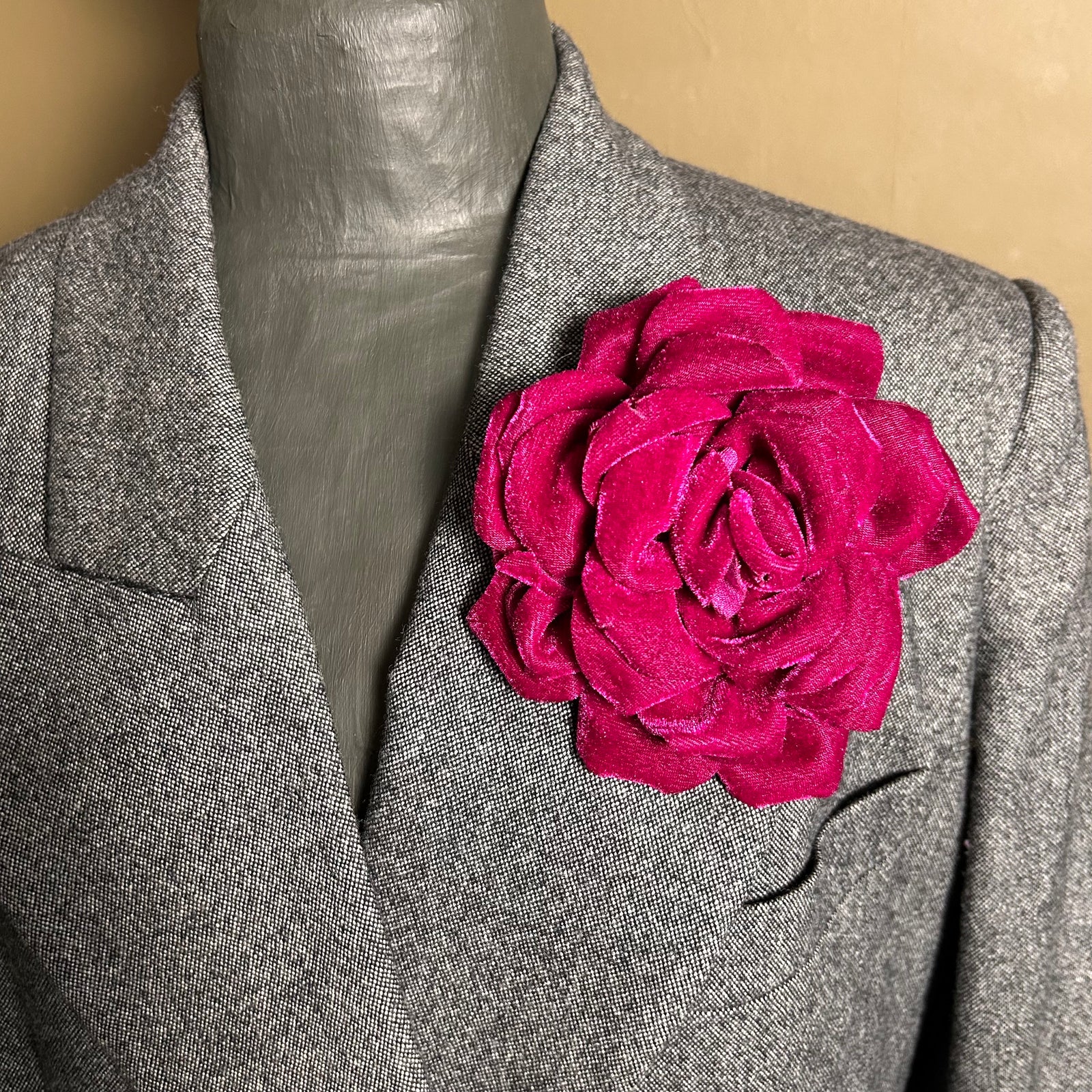 GUINEVERE large velvet flower brooch