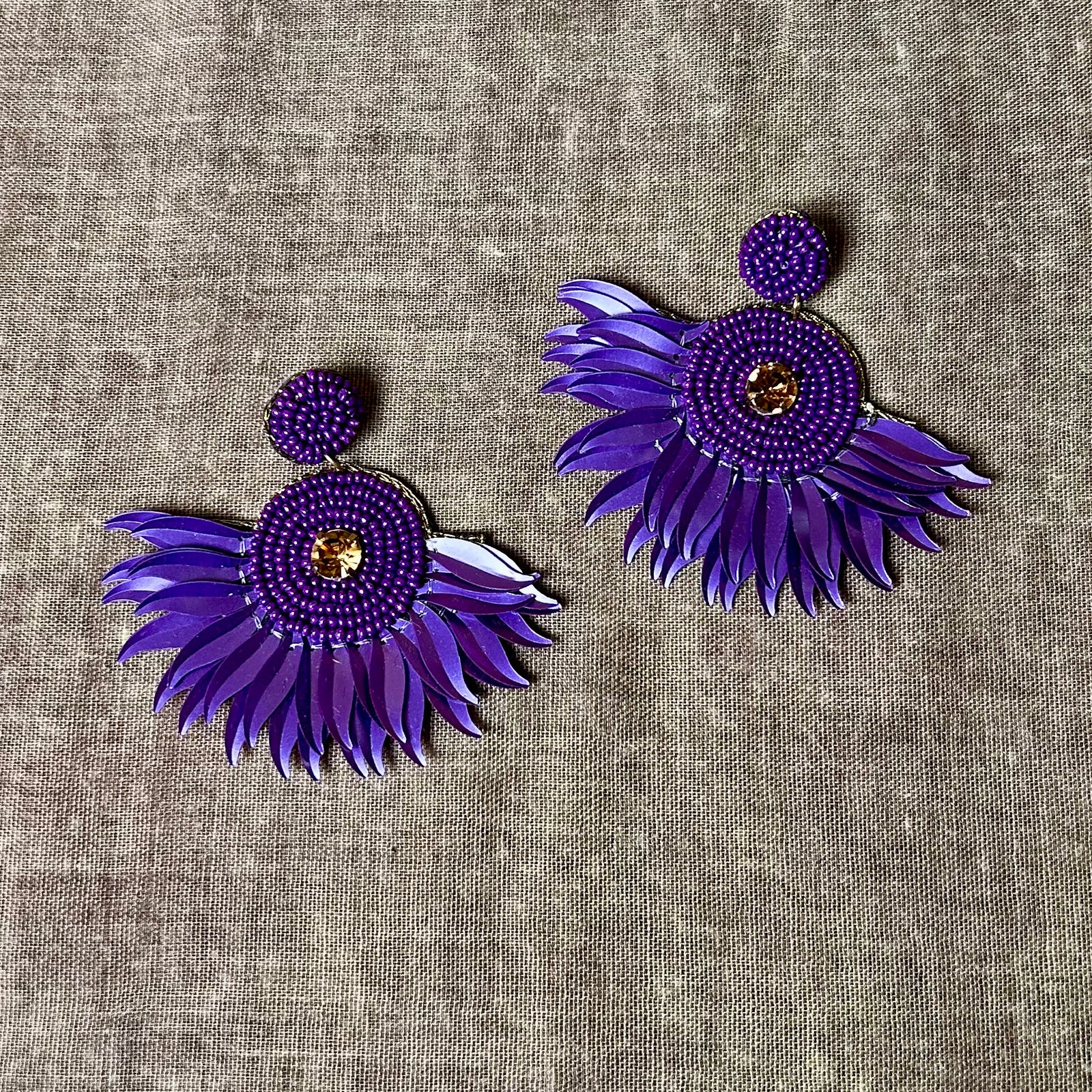 BEAU sequin and beaded fan earrings