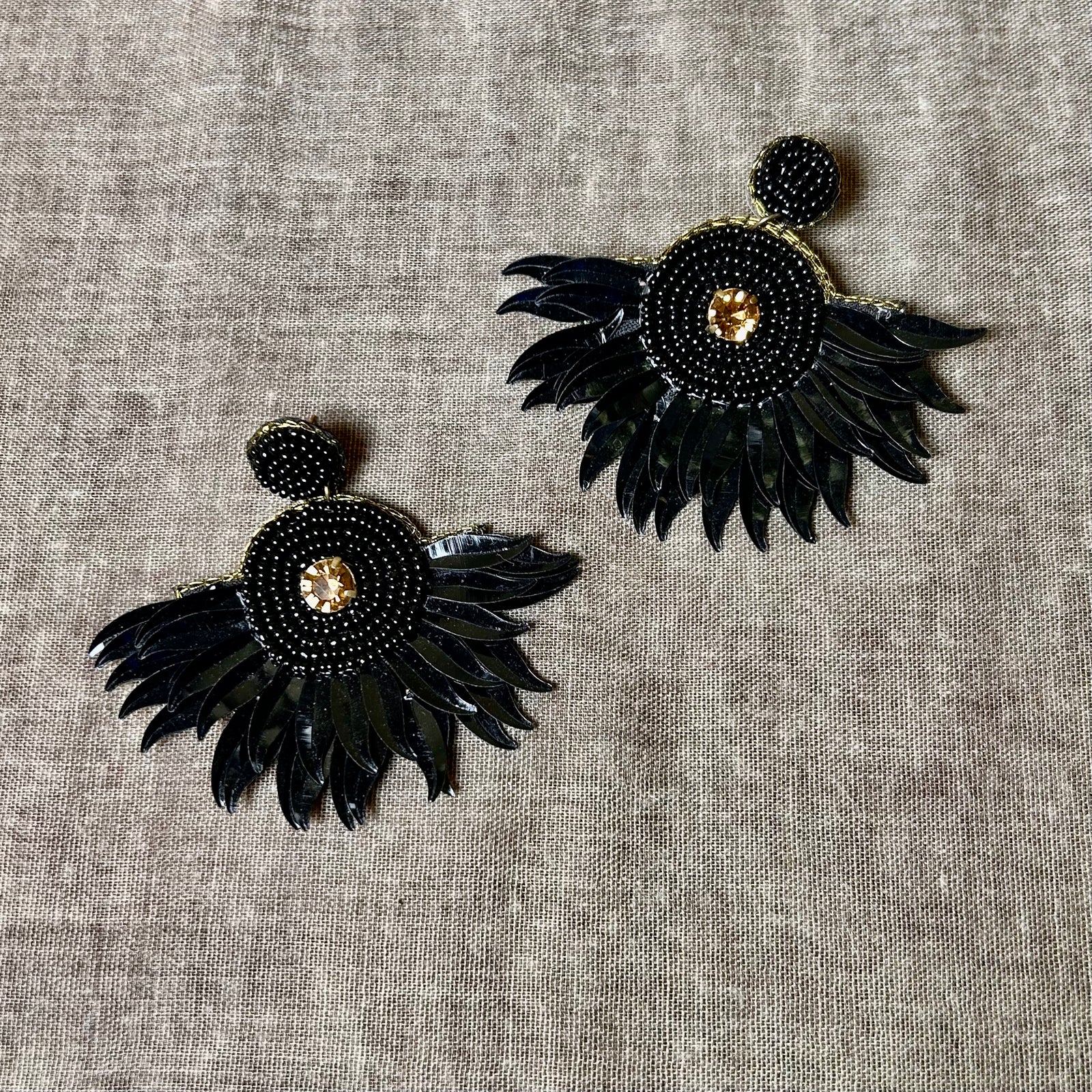 BEAU sequin and beaded fan earrings