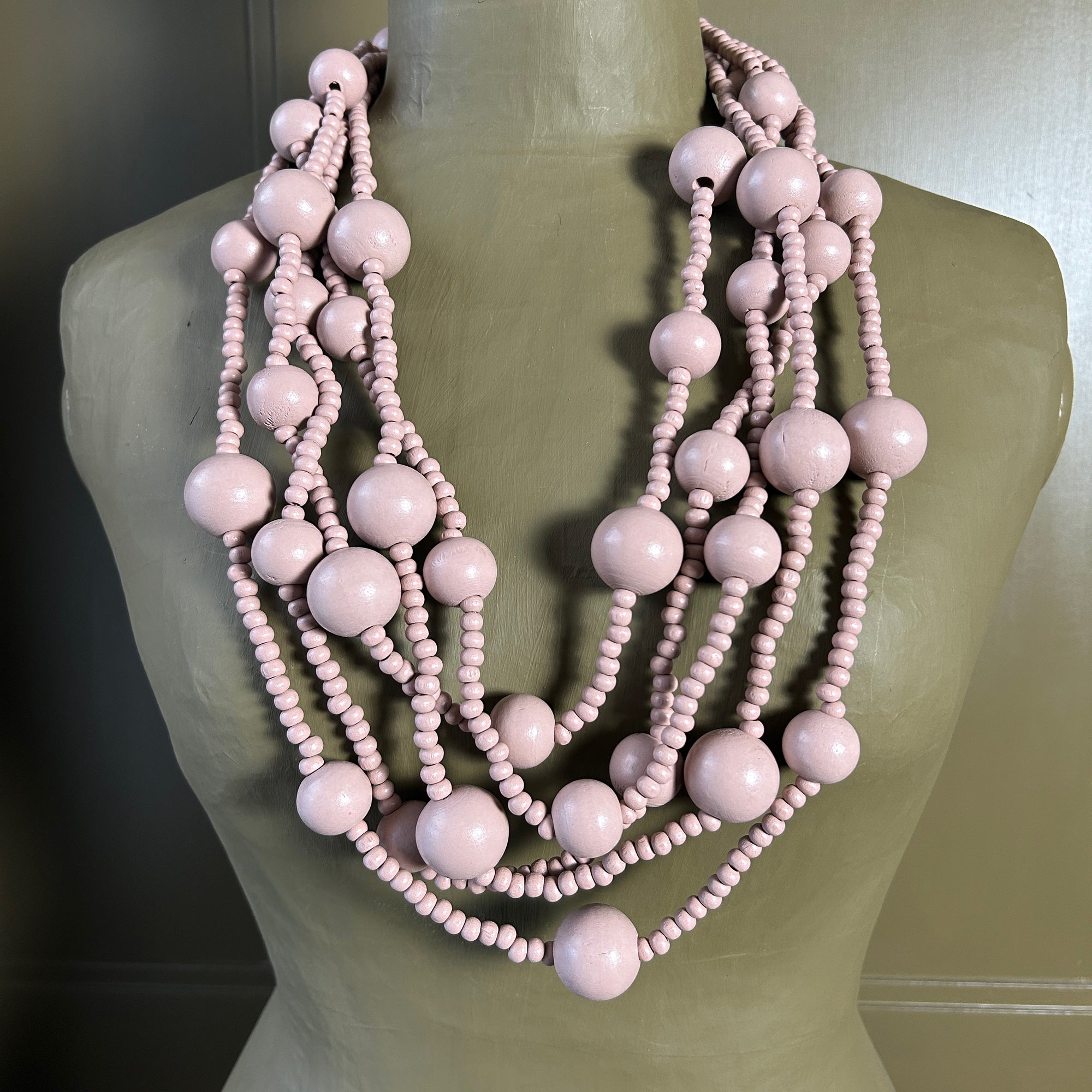 'Audrey' long wooden bead necklace