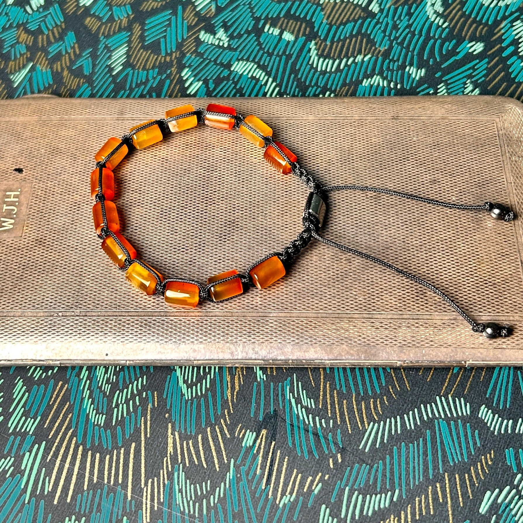 'Simon' handmade men's brown agate beaded slider bracelet