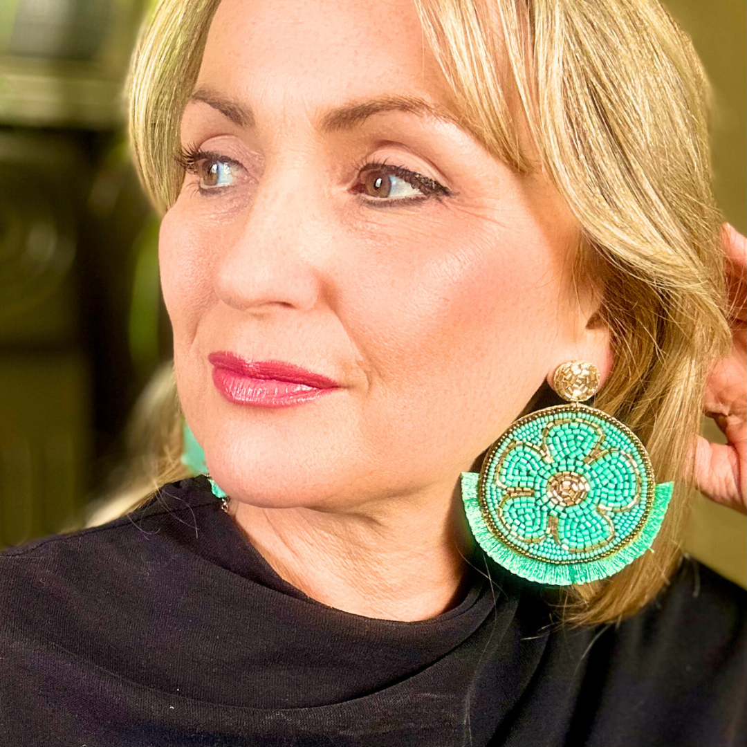 LUCINDA large bead & fringe drop statement earrings