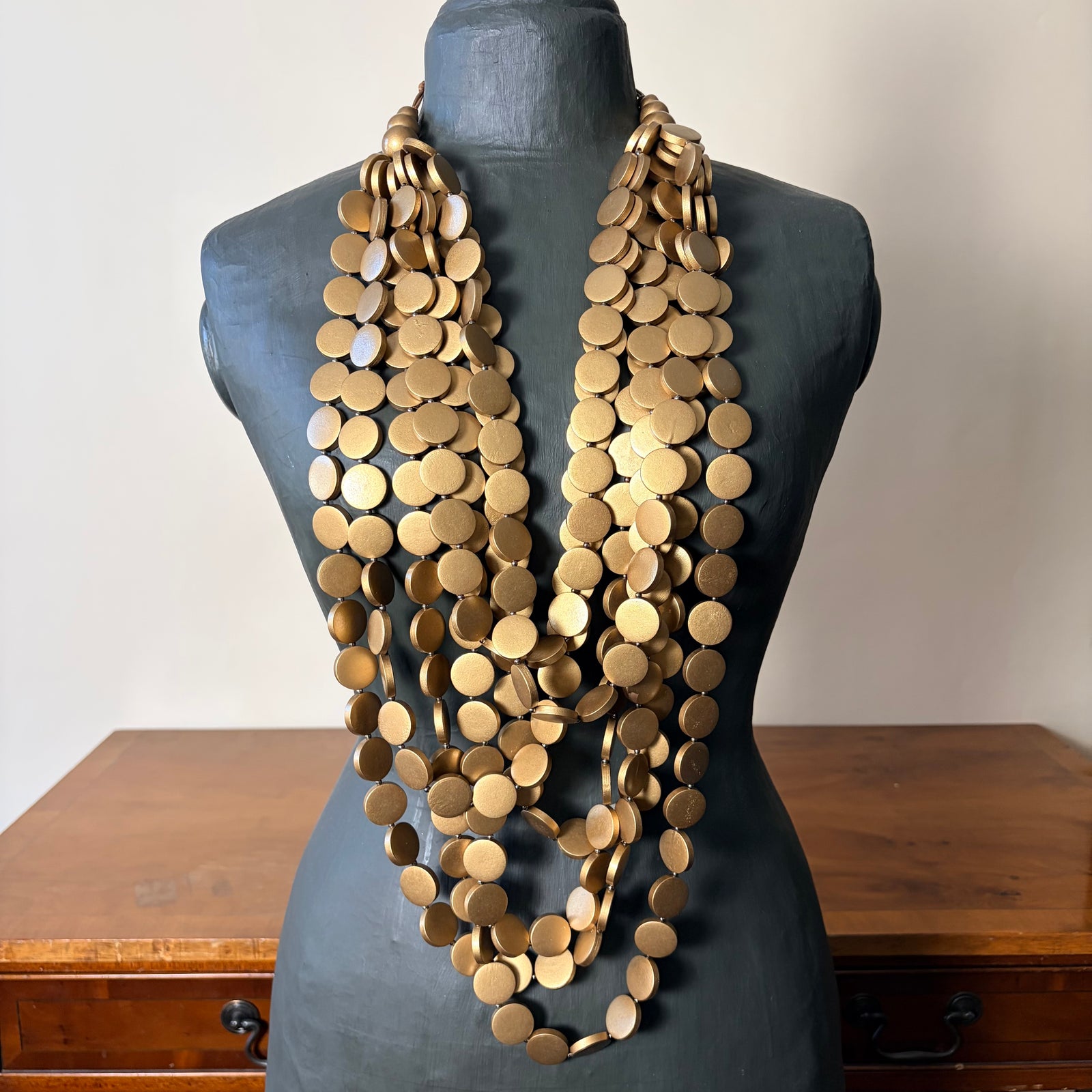 Multi-disc wooden bib statement necklace 'UBAH'