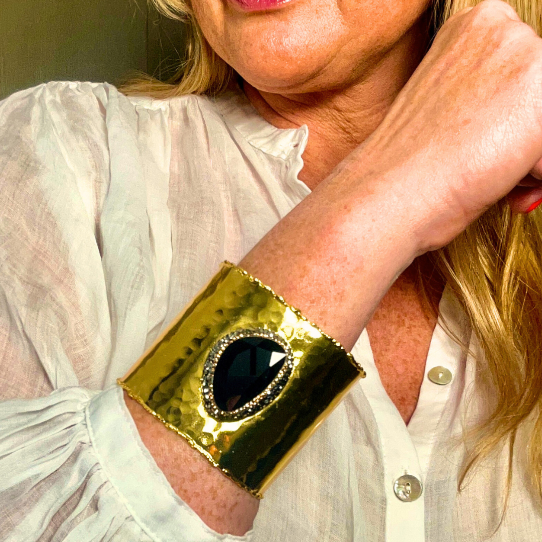 MARGUERITE handmade brass gemstone cuff bracelet