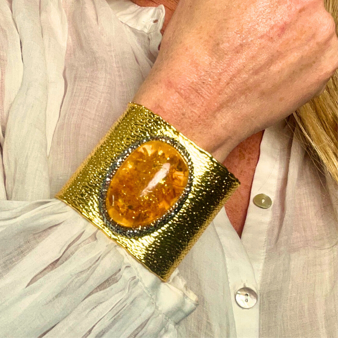 MARGUERITE handmade brass gemstone cuff bracelet