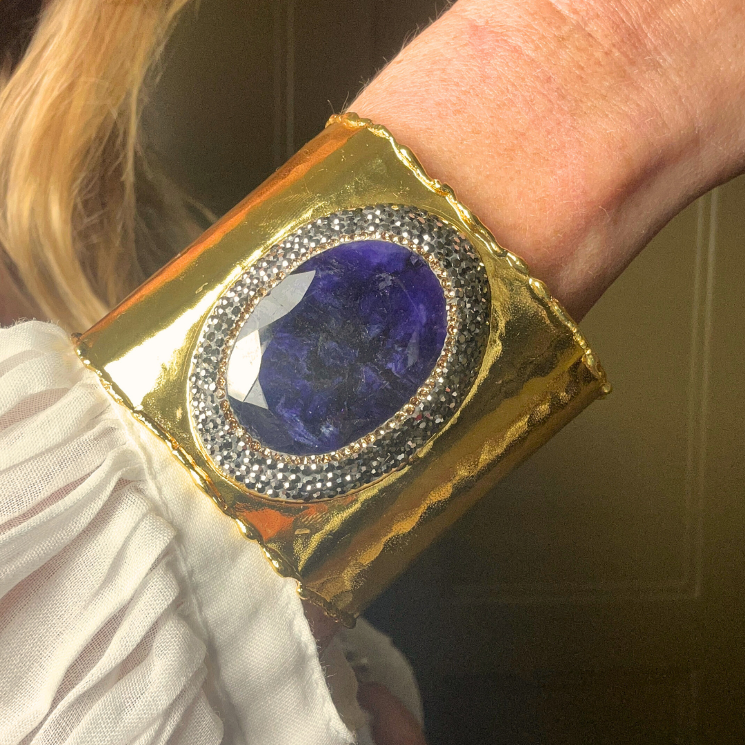 MARGUERITE handmade brass gemstone cuff bracelet