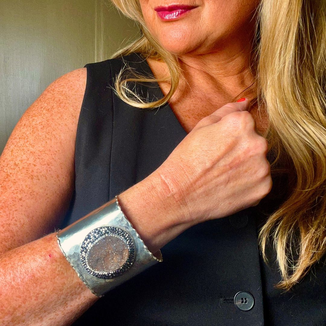 MARGUERITE handmade brass gemstone cuff bracelet